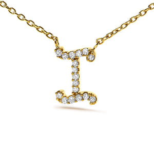 10K Yellow Gold Diamond Accent  A-Z Initial Script Style Pendant Necklace