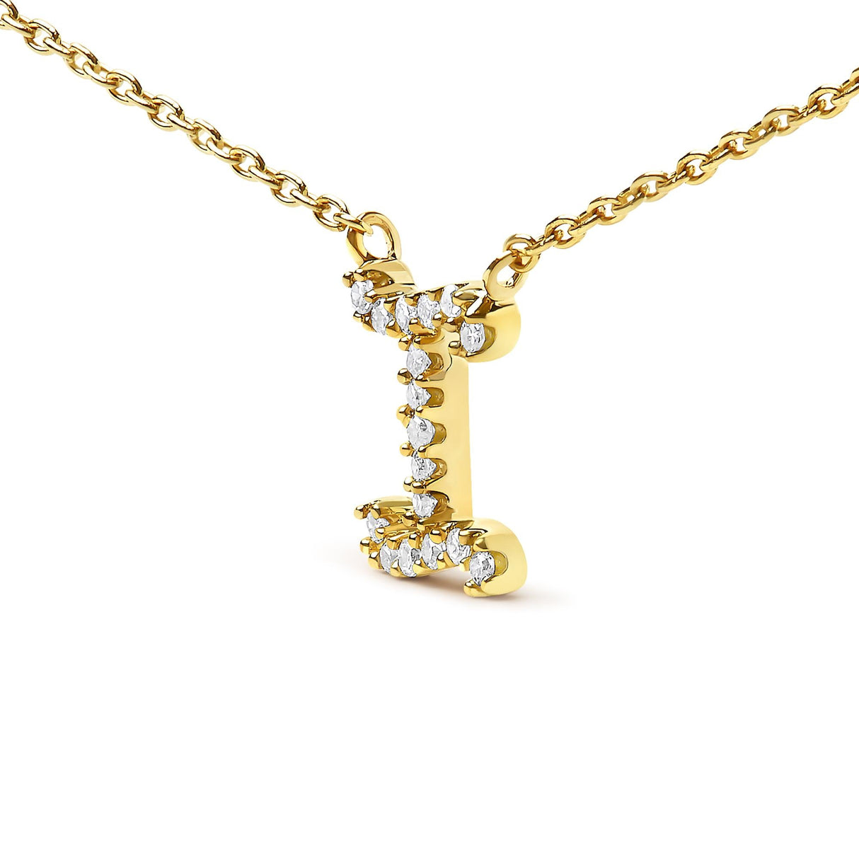 10K Yellow Gold Diamond Accent  A-Z Initial Script Style Pendant Necklace