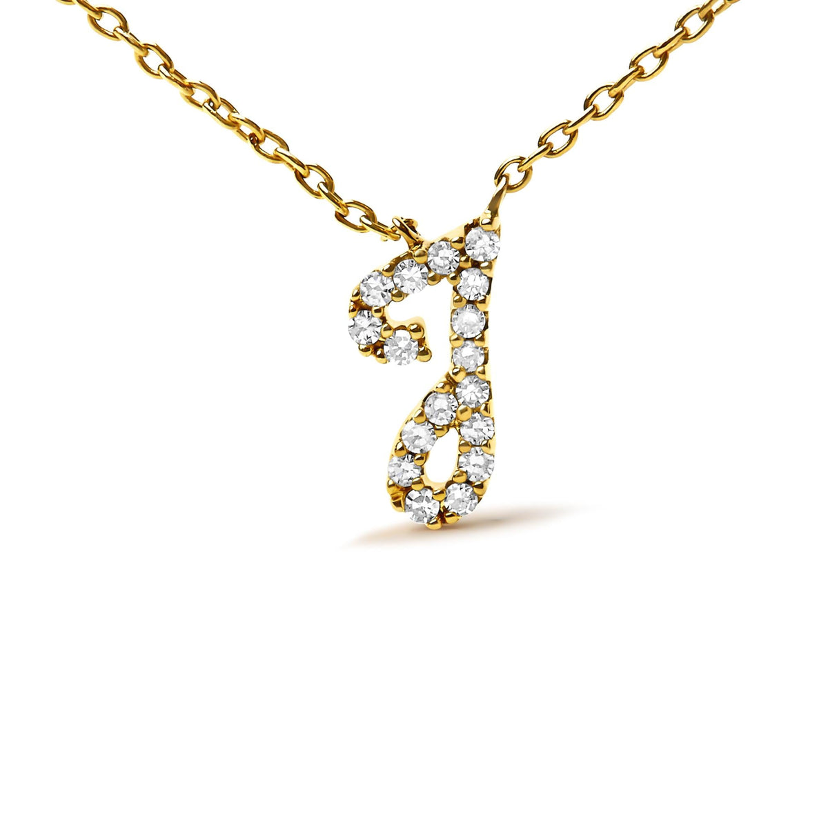 10K Yellow Gold Diamond Accent  A-Z Initial Script Style Pendant Necklace