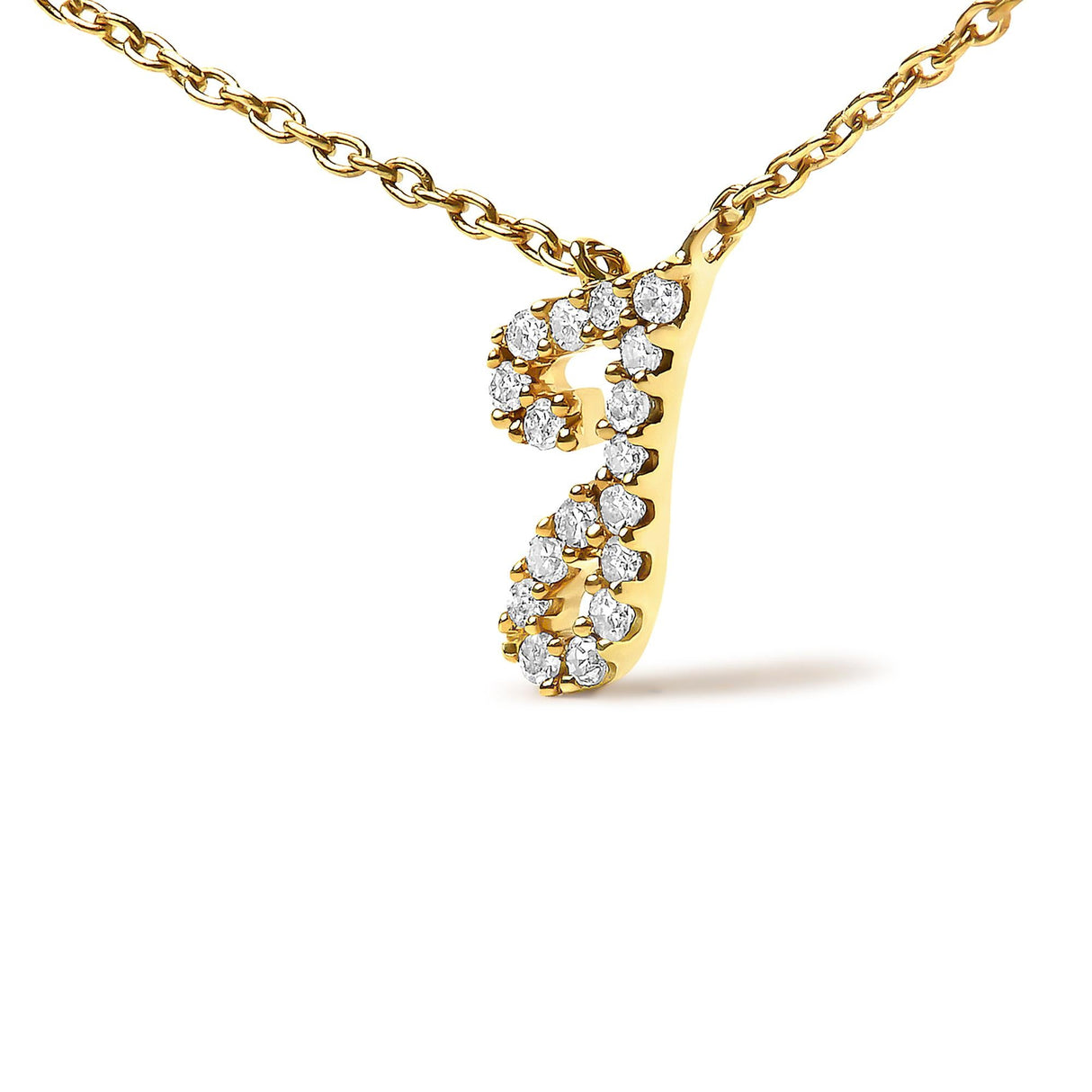 10K Yellow Gold Diamond Accent  A-Z Initial Script Style Pendant Necklace
