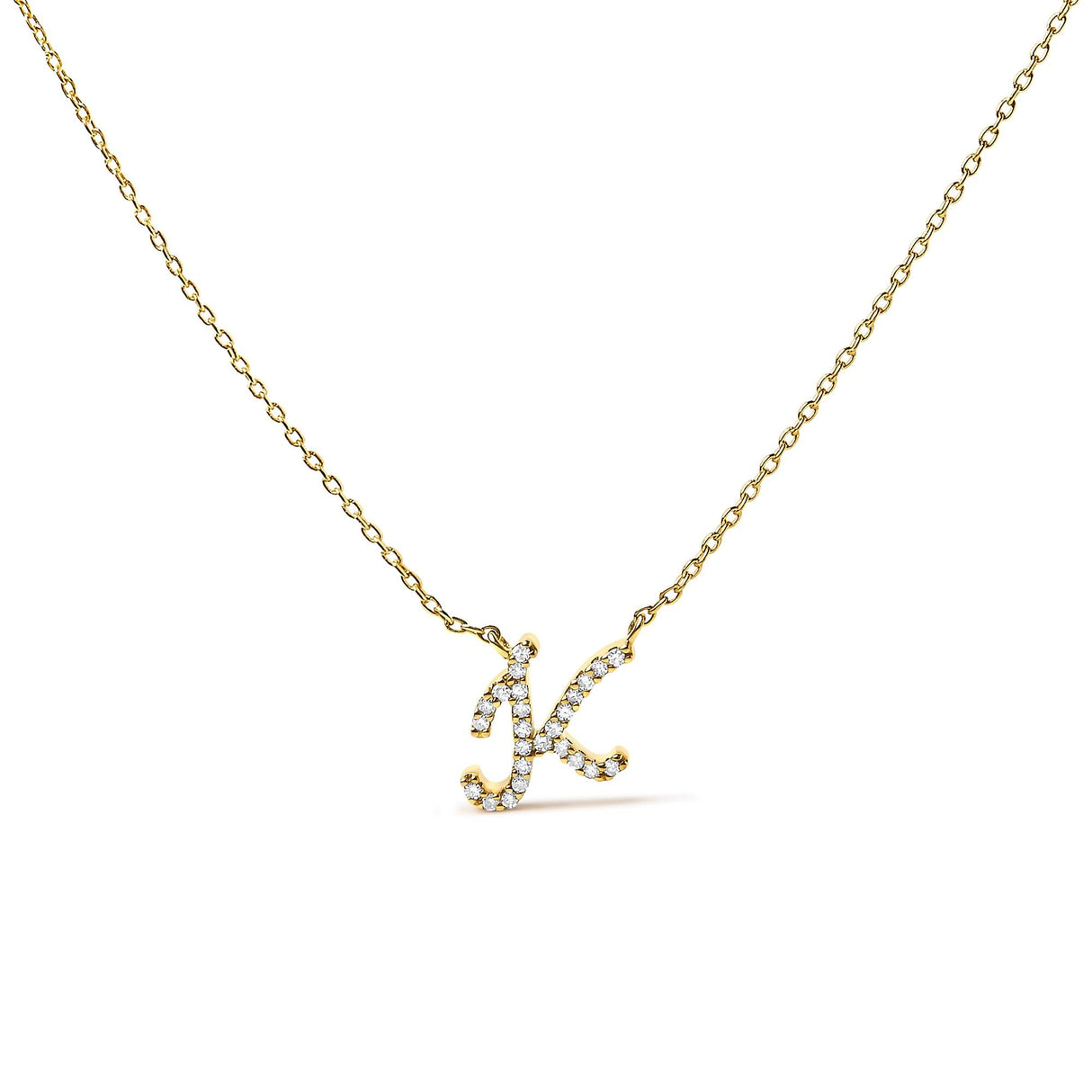 14K Yellow Gold Diamond Accent "A-Z" Initial Script Style Pendant Necklace