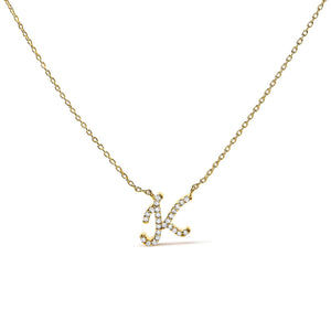 10K Yellow Gold Diamond Accent  A-Z Initial Script Style Pendant Necklace