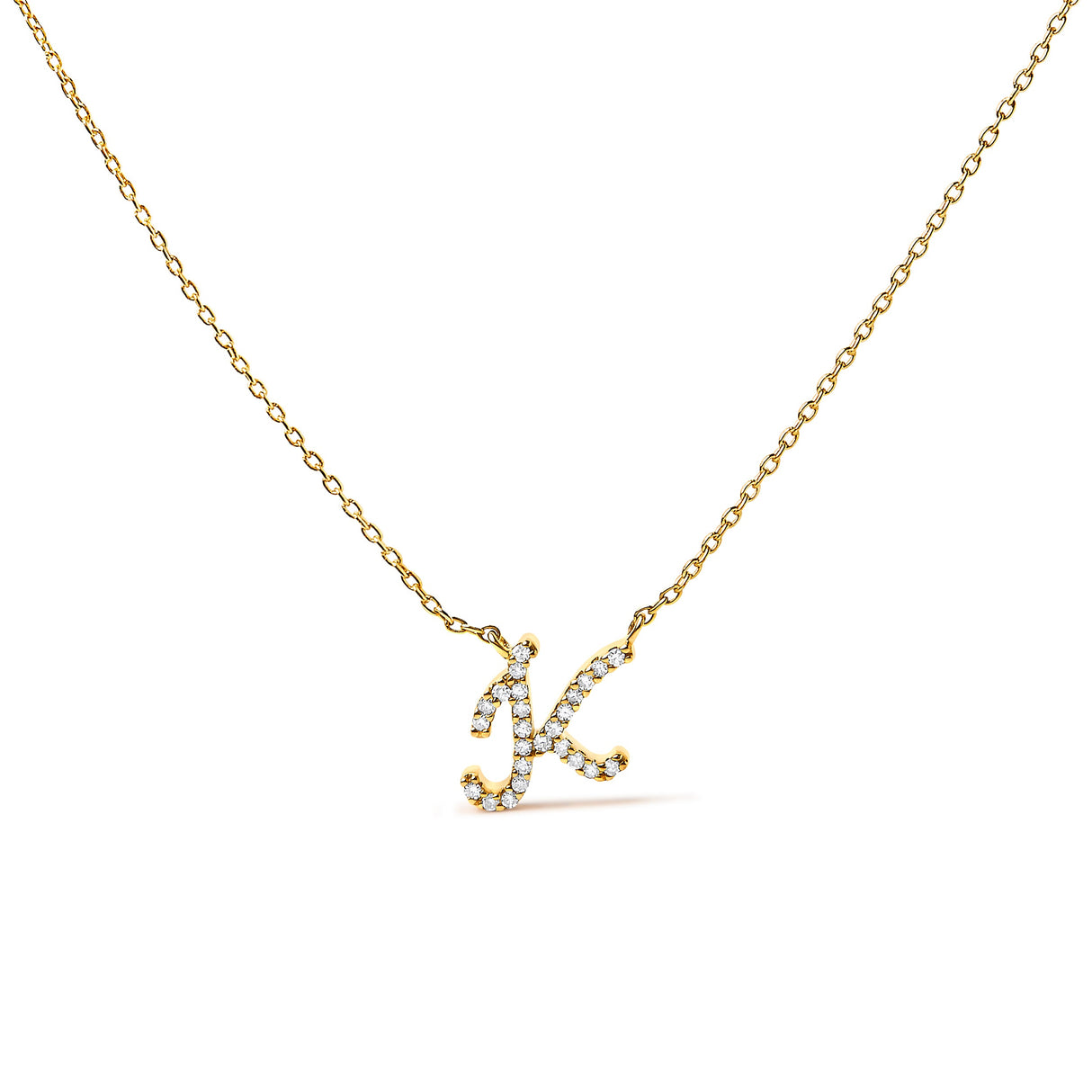 14K White Gold Diamond Accent "A" Initial Script Style Pendant Necklace