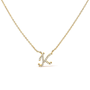 14K White Gold Diamond Accent "A" Initial Script Style Pendant Necklace