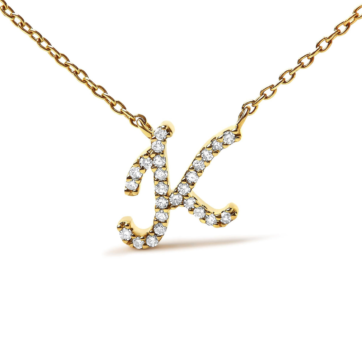 10K Yellow Gold Diamond Accent  A-Z Initial Script Style Pendant Necklace