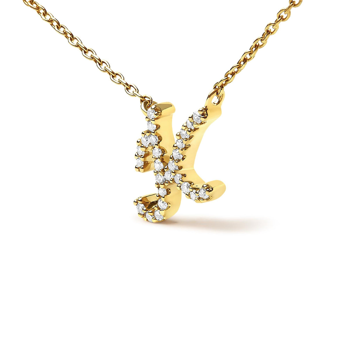 10K Yellow Gold Diamond Accent  A-Z Initial Script Style Pendant Necklace