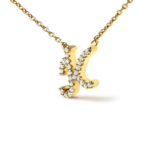 10K Yellow Gold Diamond Accent  A-Z Initial Script Style Pendant Necklace