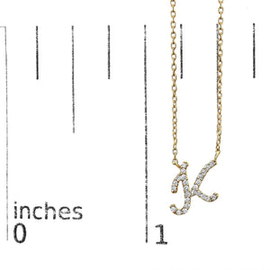14K Yellow Gold Diamond Accent "A-Z" Initial Script Style Pendant Necklace