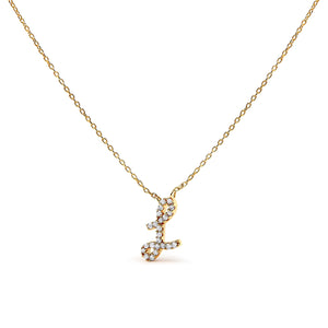 14K White Gold Diamond Accent "A" Initial Script Style Pendant Necklace