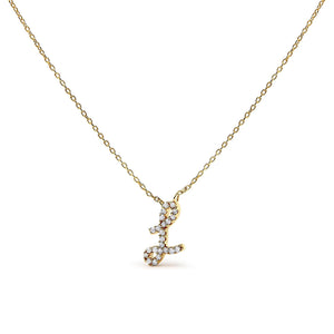 10K Yellow Gold Diamond Accent  A-Z Initial Script Style Pendant Necklace