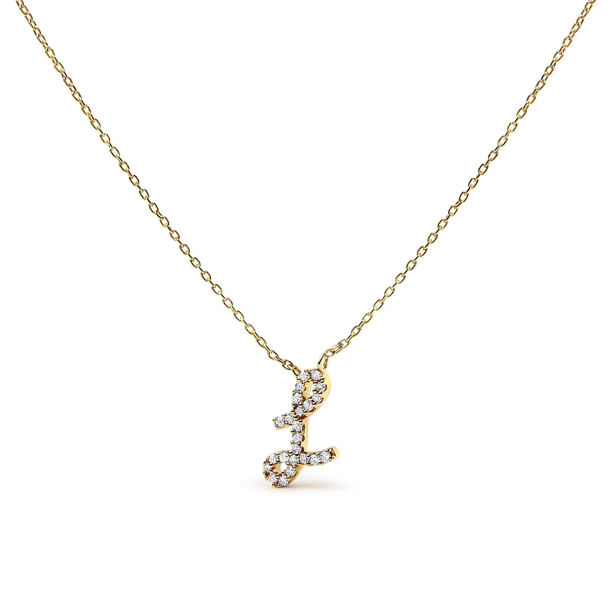 14K Yellow Gold Diamond Accent "A-Z" Initial Script Style Pendant Necklace