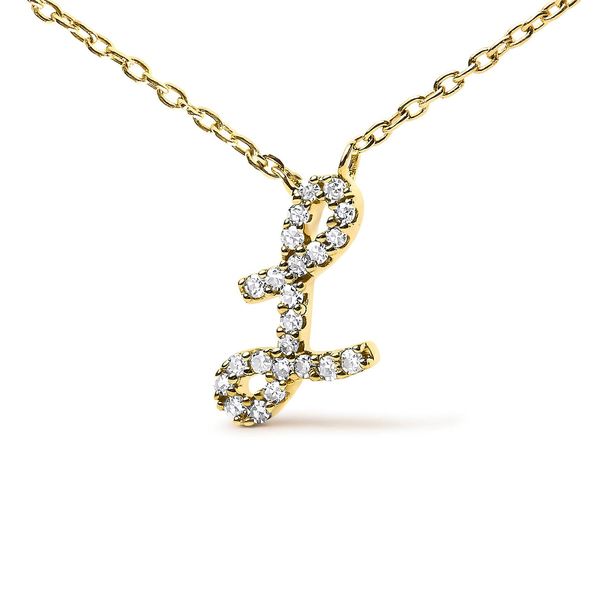 10K Yellow Gold Diamond Accent  A-Z Initial Script Style Pendant Necklace