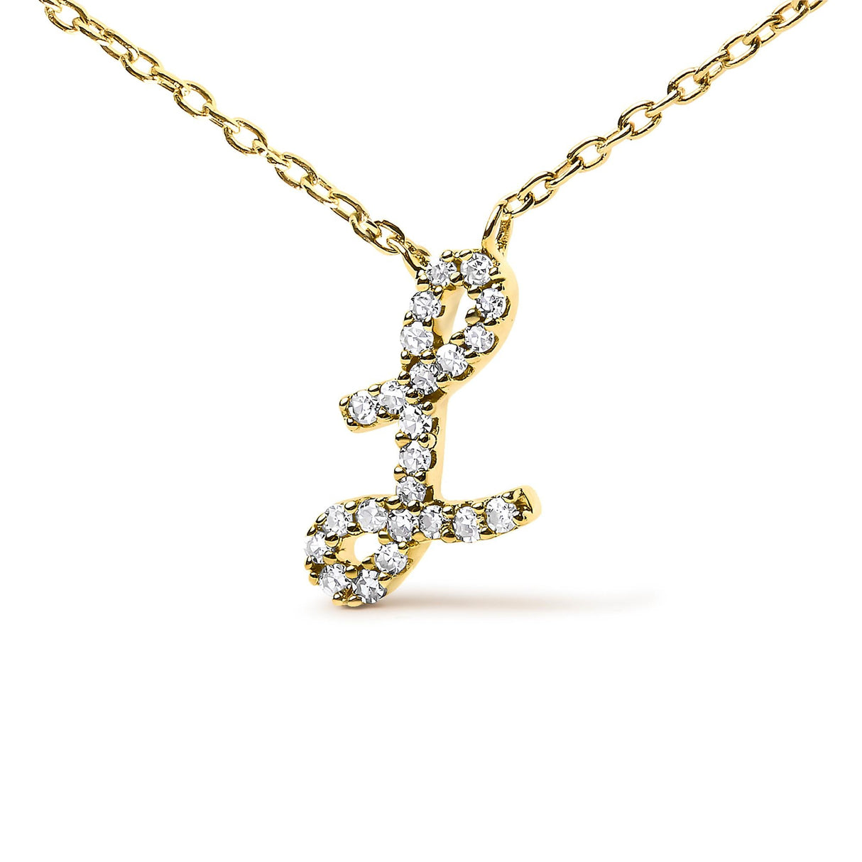 14K Yellow Gold Diamond Accent "A-Z" Initial Script Style Pendant Necklace