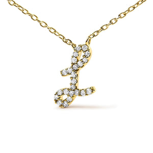 14K Yellow Gold Diamond Accent "A-Z" Initial Script Style Pendant Necklace