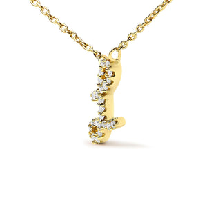 14K Yellow Gold Diamond Accent "A-Z" Initial Script Style Pendant Necklace