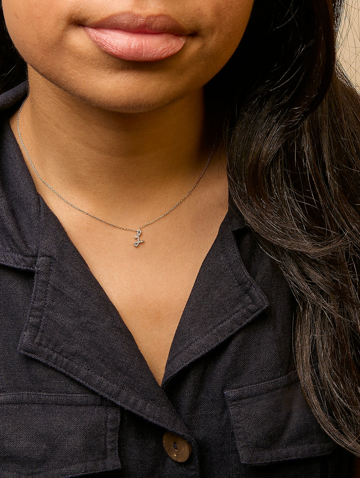 14K Yellow Gold Diamond Accent "A-Z" Initial Script Style Pendant Necklace