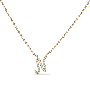 14K Yellow Gold Diamond Accent "A-Z" Initial Script Style Pendant Necklace