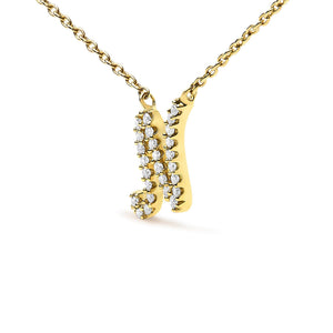 10K Yellow Gold Diamond Accent  A-Z Initial Script Style Pendant Necklace