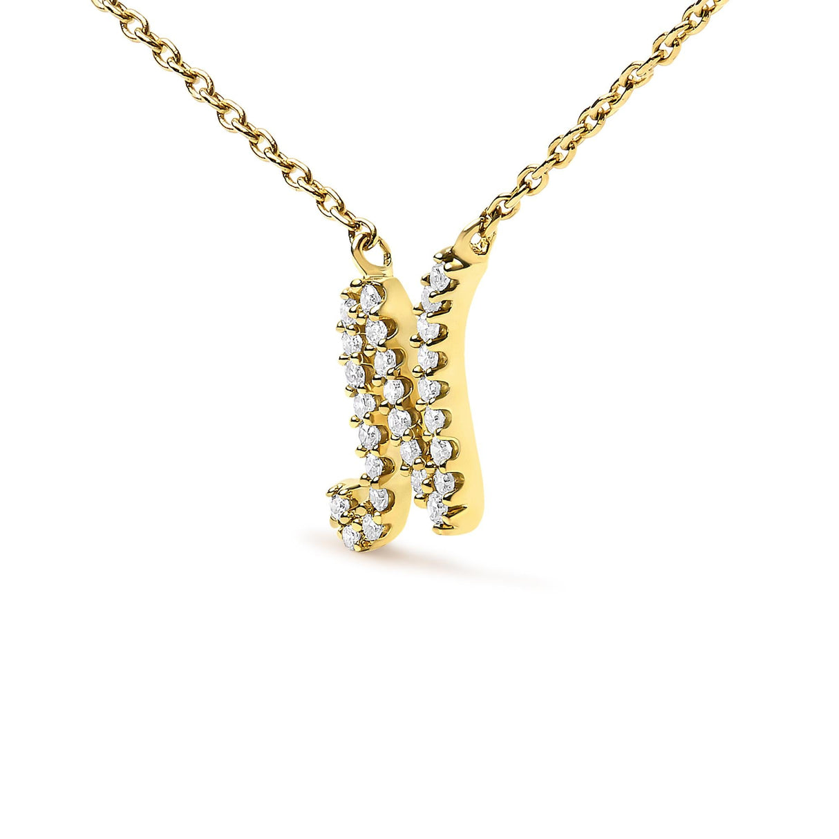 14K Yellow Gold Diamond Accent "A-Z" Initial Script Style Pendant Necklace