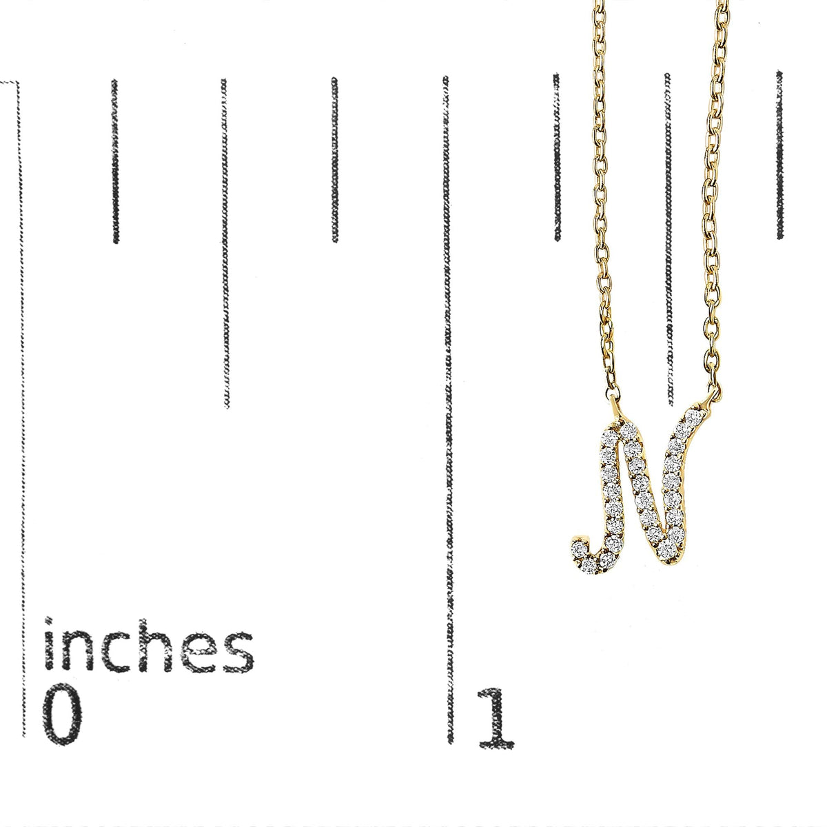 14K Yellow Gold Diamond Accent "A-Z" Initial Script Style Pendant Necklace