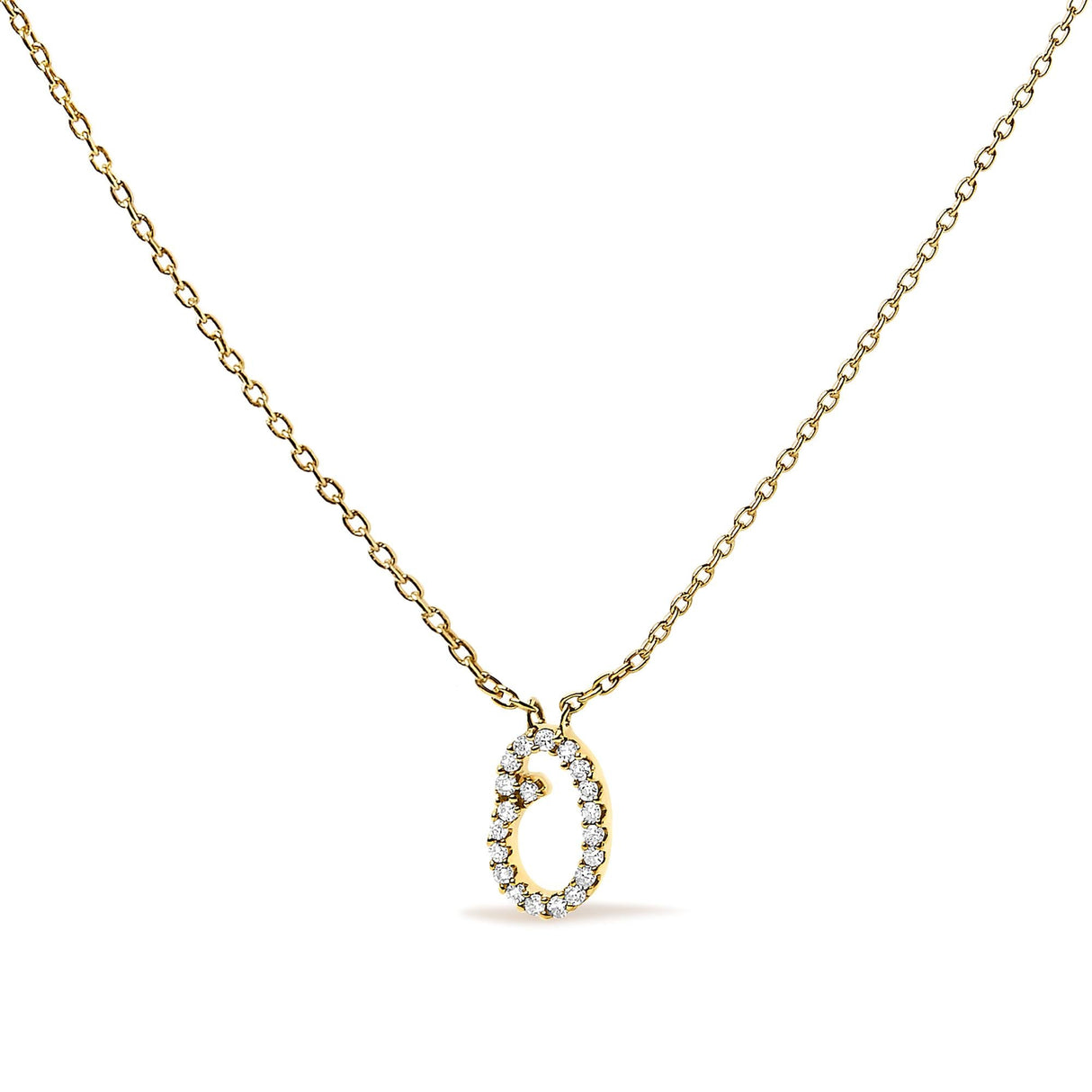 14K Yellow Gold Diamond Accent "A-Z" Initial Script Style Pendant Necklace