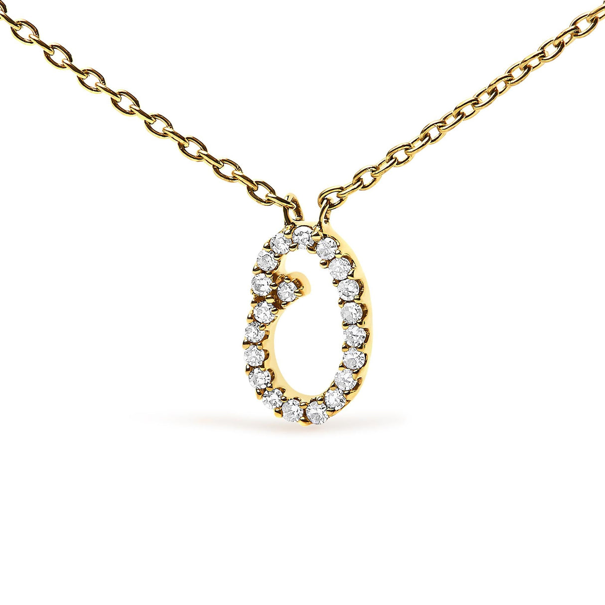 10K Yellow Gold Diamond Accent  A-Z Initial Script Style Pendant Necklace