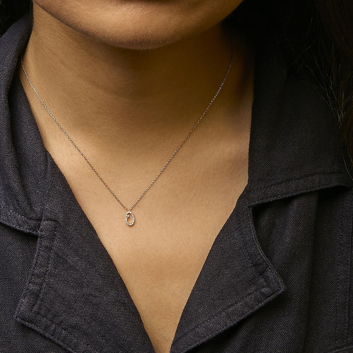 10K Yellow Gold Diamond Accent  A-Z Initial Script Style Pendant Necklace