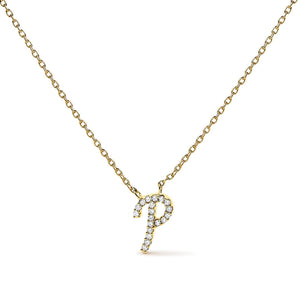 10K Yellow Gold Diamond Accent  A-Z Initial Script Style Pendant Necklace