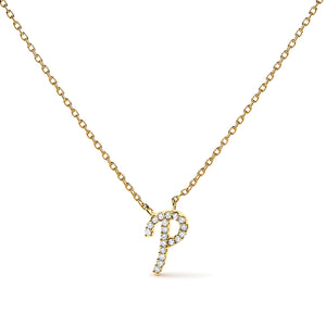 14K White Gold Diamond Accent "A" Initial Script Style Pendant Necklace