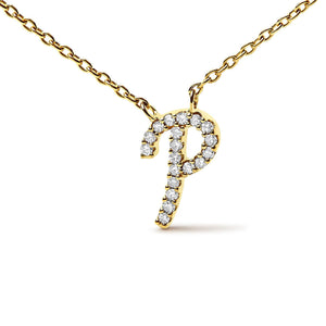 10K Yellow Gold Diamond Accent  A-Z Initial Script Style Pendant Necklace