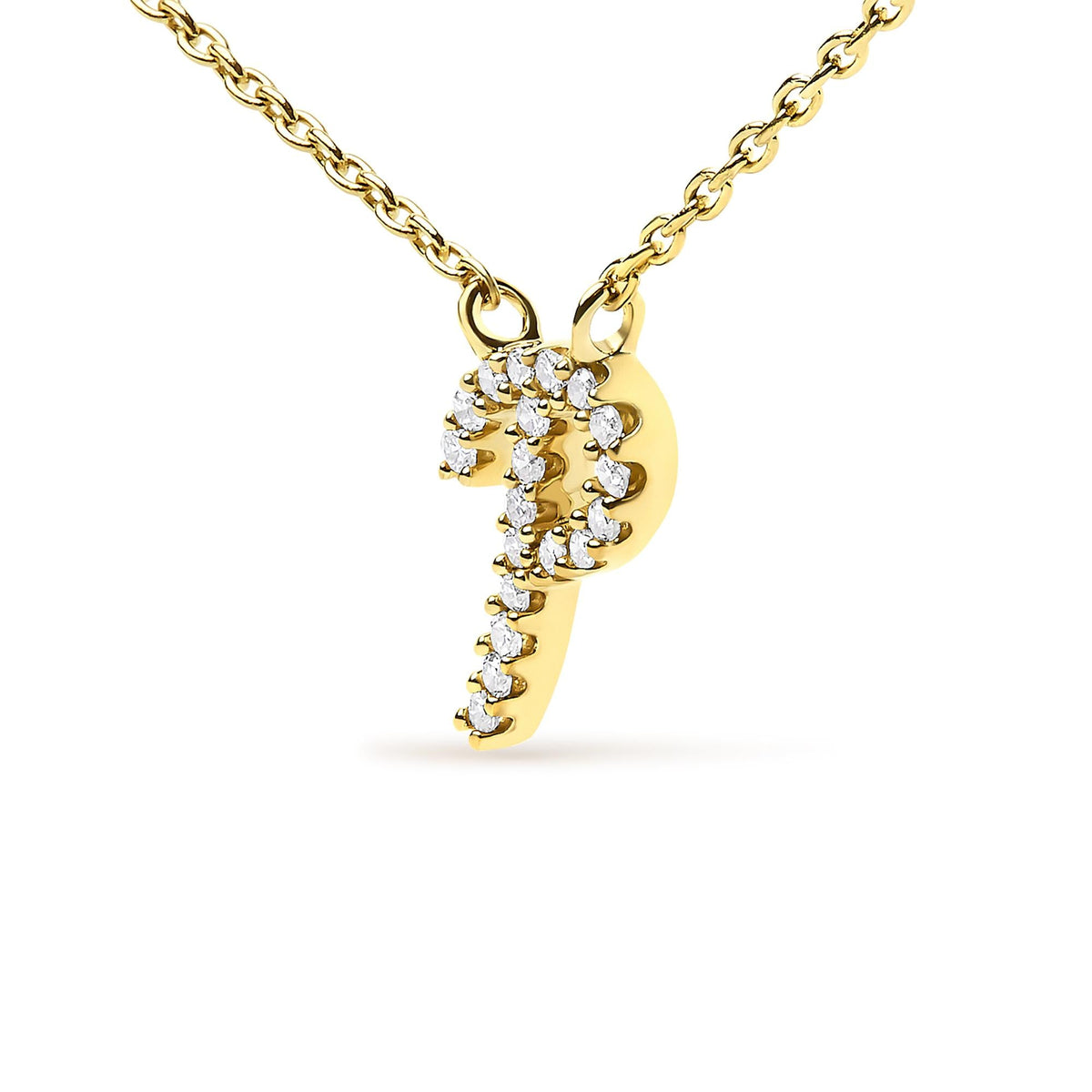 14K Yellow Gold Diamond Accent "A-Z" Initial Script Style Pendant Necklace