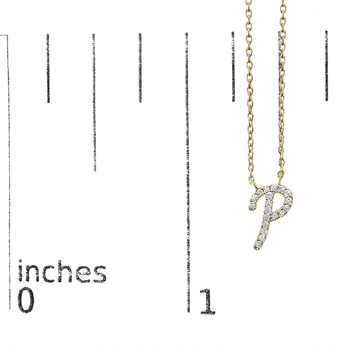 14K Yellow Gold Diamond Accent "A-Z" Initial Script Style Pendant Necklace