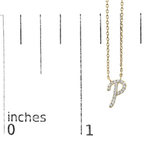 14K Yellow Gold Diamond Accent "A-Z" Initial Script Style Pendant Necklace