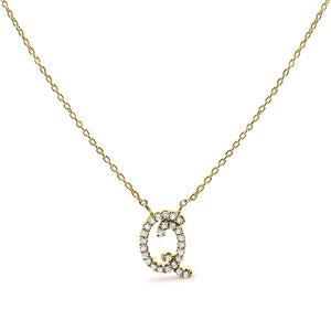 10K Yellow Gold Diamond Accent  A-Z Initial Script Style Pendant Necklace