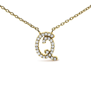 10K Yellow Gold Diamond Accent  A-Z Initial Script Style Pendant Necklace
