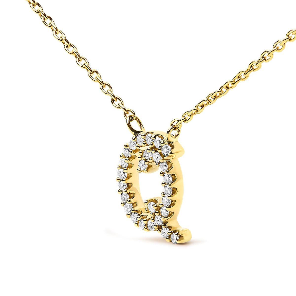 10K Yellow Gold Diamond Accent  A-Z Initial Script Style Pendant Necklace