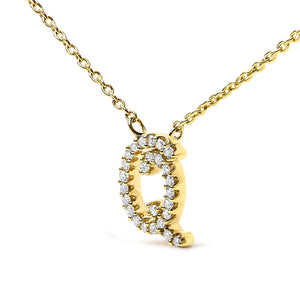 14K Yellow Gold Diamond Accent "A-Z" Initial Script Style Pendant Necklace