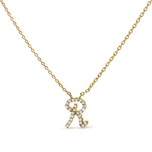 14K White Gold Diamond Accent "A" Initial Script Style Pendant Necklace