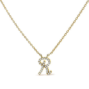 10K Yellow Gold Diamond Accent  A-Z Initial Script Style Pendant Necklace