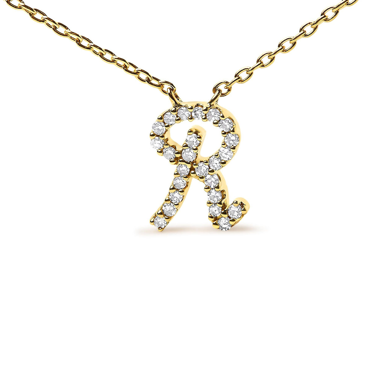 10K Yellow Gold Diamond Accent  A-Z Initial Script Style Pendant Necklace