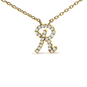 10K Yellow Gold Diamond Accent  A-Z Initial Script Style Pendant Necklace