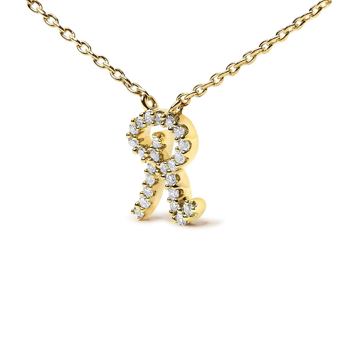 10K Yellow Gold Diamond Accent  A-Z Initial Script Style Pendant Necklace