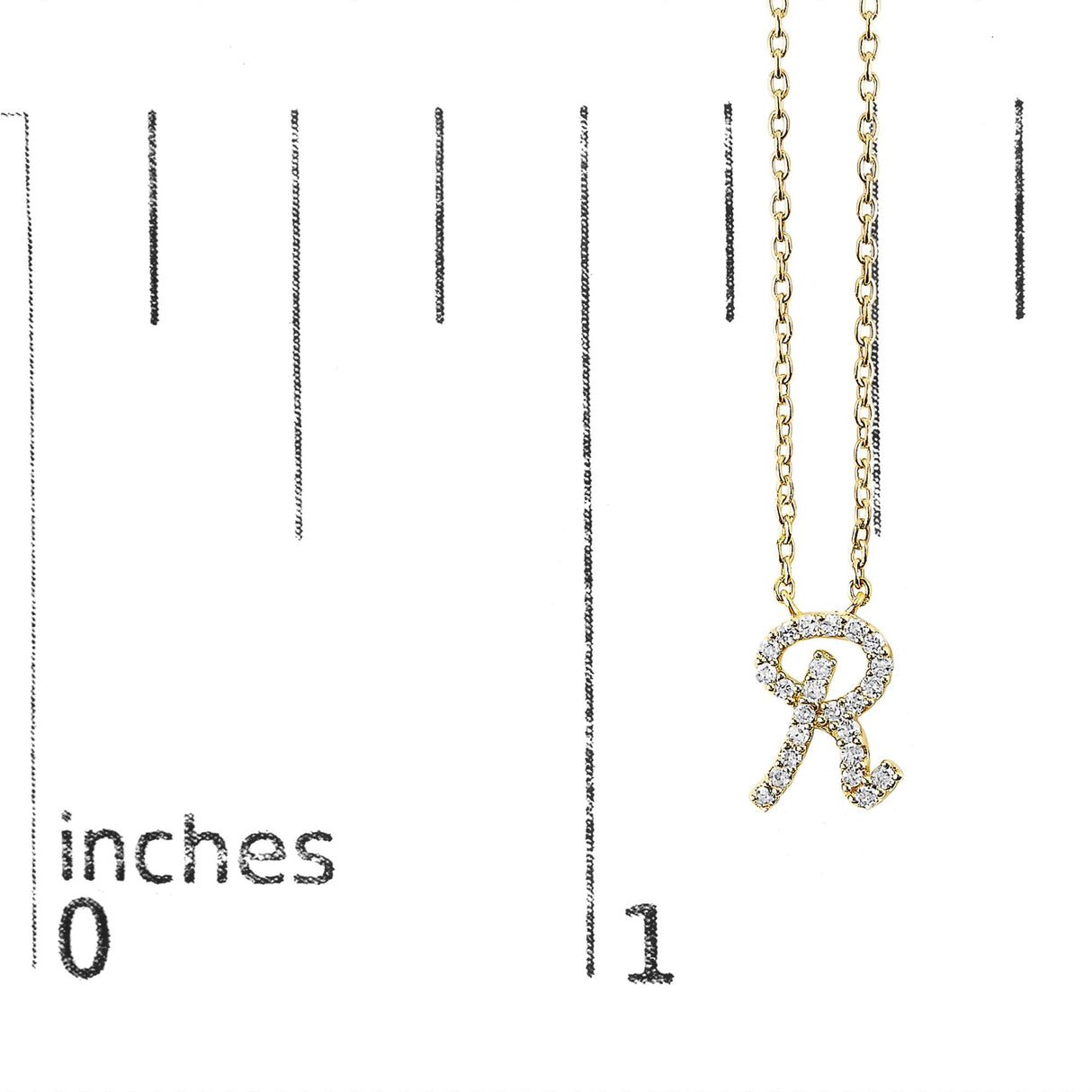 14K Yellow Gold Diamond Accent "A-Z" Initial Script Style Pendant Necklace