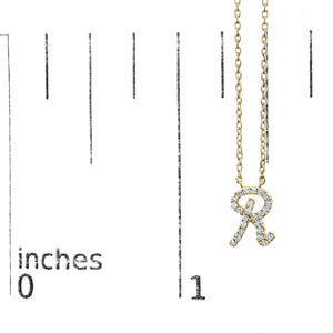14K Yellow Gold Diamond Accent "A-Z" Initial Script Style Pendant Necklace