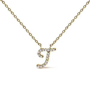 10K Yellow Gold Diamond Accent  A-Z Initial Script Style Pendant Necklace