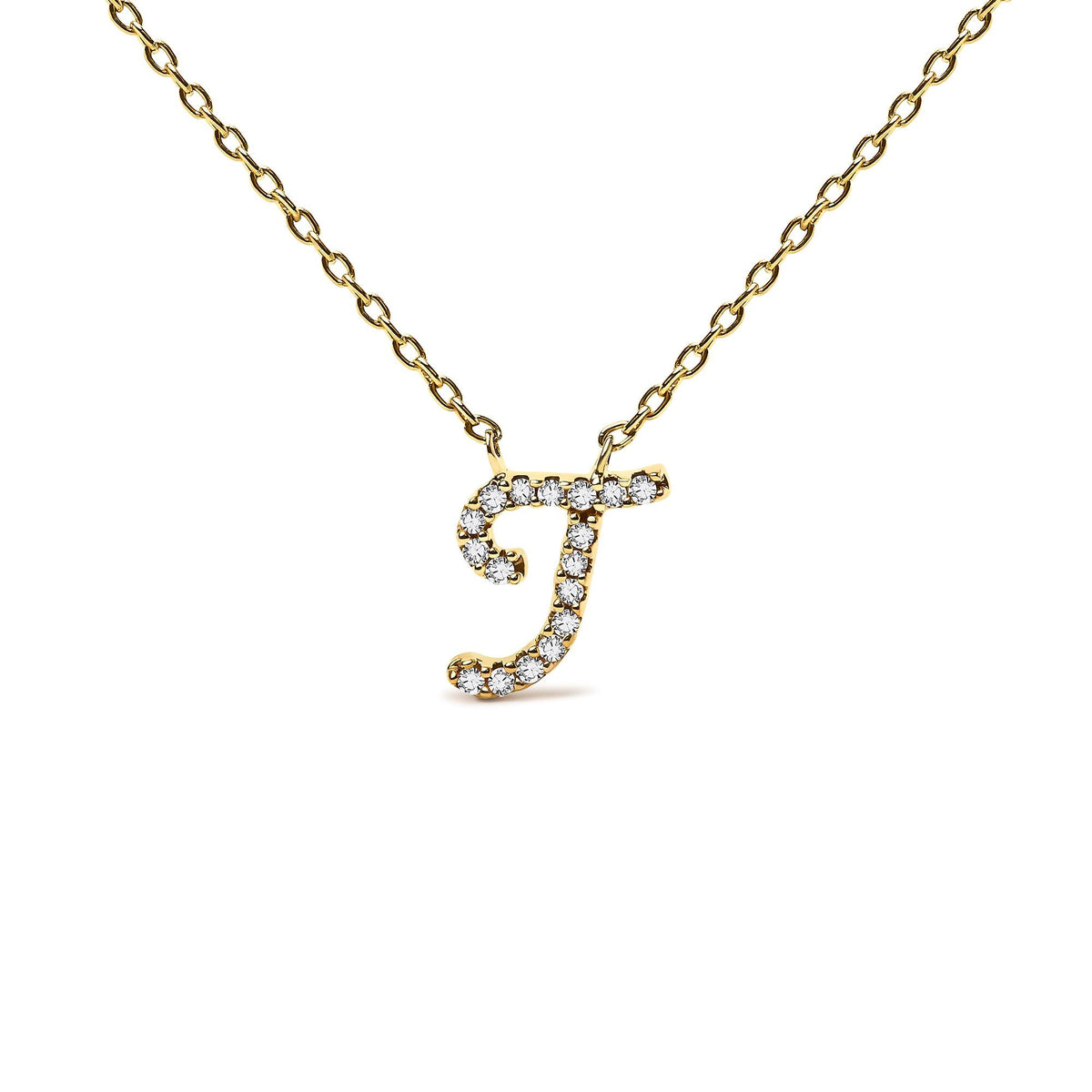 14K Yellow Gold Diamond Accent "A-Z" Initial Script Style Pendant Necklace