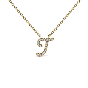 14K Yellow Gold Diamond Accent "A-Z" Initial Script Style Pendant Necklace