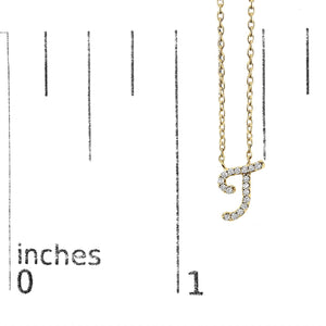 14K Yellow Gold Diamond Accent "A-Z" Initial Script Style Pendant Necklace