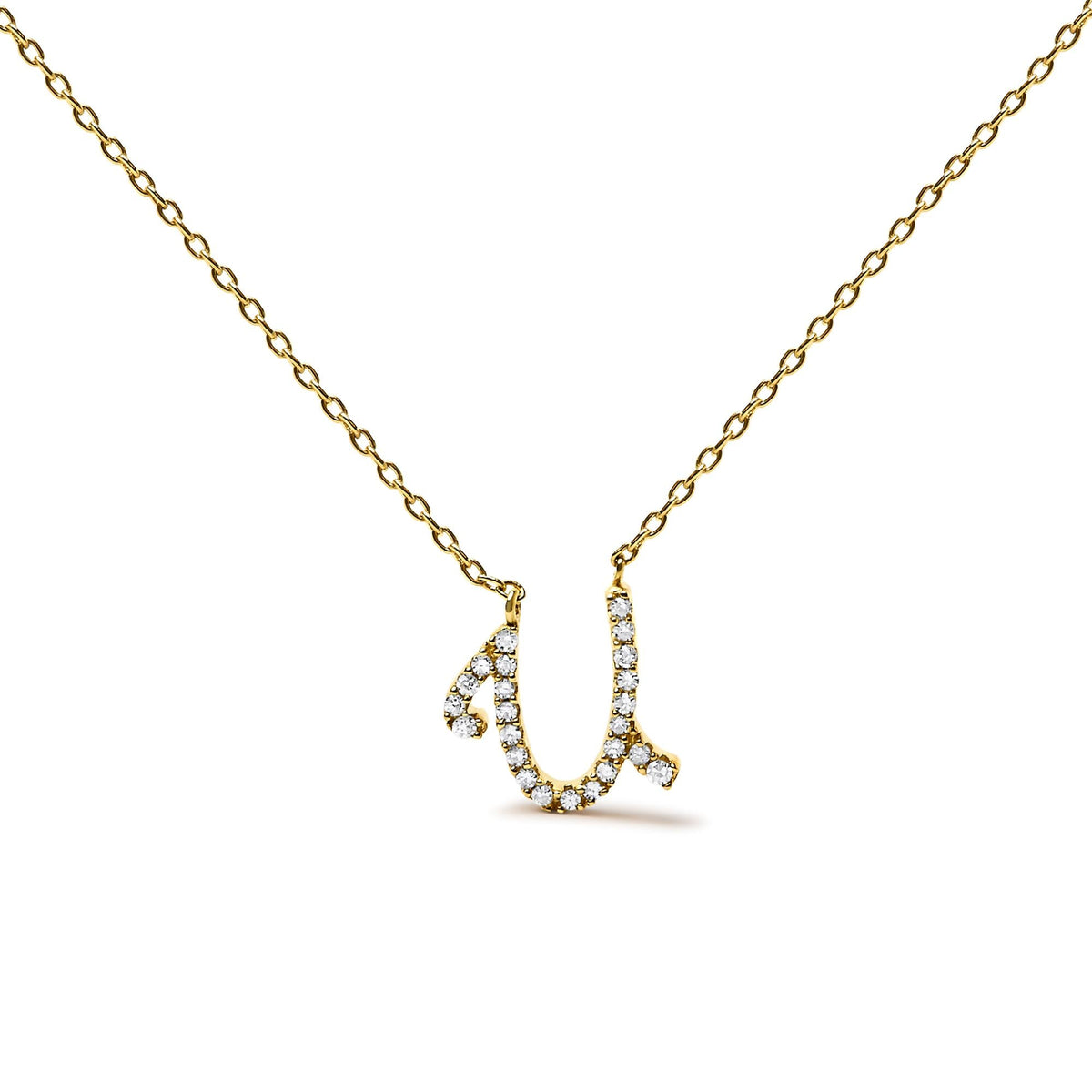 10K Yellow Gold Diamond Accent  A-Z Initial Script Style Pendant Necklace