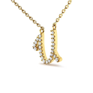 10K Yellow Gold Diamond Accent  A-Z Initial Script Style Pendant Necklace